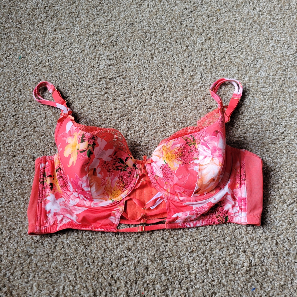 Cacique French Balconette Lace Corset Womens Bra Plus size Sz 40C